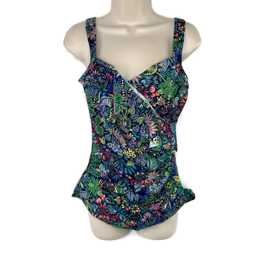 Talbots Blue and Green TankiniTop with Artistic Secret Garden Print size 8